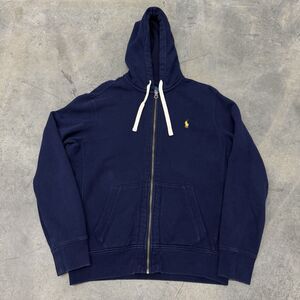 Vintage Polo Ralph Lauren Hoodie Mens Sz L Full Zip Navy Thermal Waffle Hood Y2K